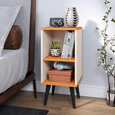 Imagem de Mesa de Cabeceira Aberta Quarto Mesinha Apoio Lateral Cama com Nicho Decoração Charme Estilo Retrô (Offwhite/Freijó)