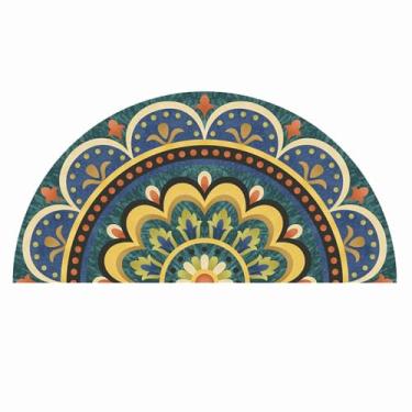 Imagem de TOUSSE Tapete redondo, tapete lavável, antiderrapante, tapetes para sala de estar, tapetes para quarto, tapete circular, tapetes vintage boho, pelo baixo, macio (flor 15,80 x 160 cm)