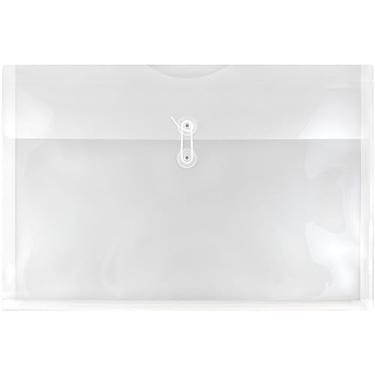 Imagem de JAM PAPER Envelopes de plástico com fecho de botão e cordão - livreto grande - 30 x 45 - transparente - pacote com 3