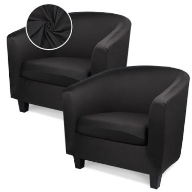 Imagem de Treaful Capas para cadeira de clube, 2 peças, capas de cadeira de barril pretas elásticas com capa de almofada, capa de poltrona redonda macia e removível para sofá, protetor de móveis para bar, sala