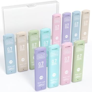 Imagem de Four Candies Recargas de grafite de 0,7 mm, pacote com 720 refis de lapiseira HB #2 preto resistente a quebras, 12 tubos de 0,7 chumbo, 60 peças por tubo