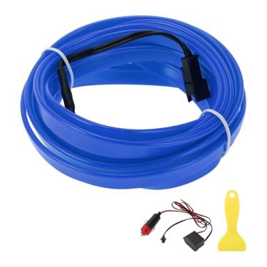 Imagem de A ABSOPRO Cabo de fio EL de 4 m LED que brilha na faixa de iluminação interior do carro luz neon flexível para decoração de carro isqueiro (12 v) azul