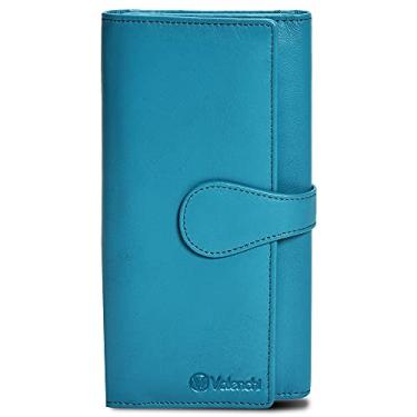 Imagem de VALENCHI Carteira feminina de couro – Carteira com bloqueio de RFID – Bolsa de mão feminina com compartimentos para cartão, Napa azul-petróleo LW01, 7x4x1 inches, Lw03