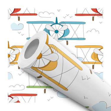 Imagem de Papel De Parede Adesivo Lavável Aviões Céu Colorido Infantil 12m - Baz