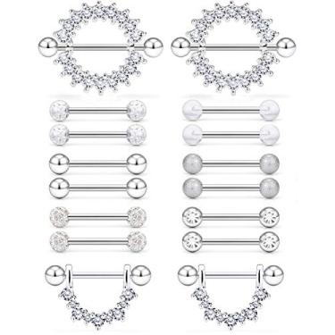 Imagem de Anéis de língua para mamilo de aço cirúrgico de 5 mm com barra de acrílico CZ e piercing corporal para piercing de corpo da Prjndjw 14G/16G, 9/16in(14 mm) L, 8 pares