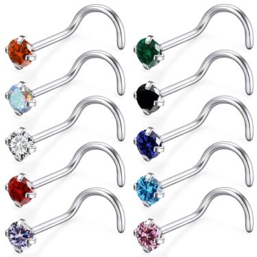 Imagem de Gnznzko 18G 20G 22G Anéis de nariz de titânio de aço inoxidável para mulheres anéis de nariz em forma de L brincos de nariz parafuso piercing de nariz joias para mulheres CZ 1,5 mm 2 mm 2,5 mm 3 mm 10