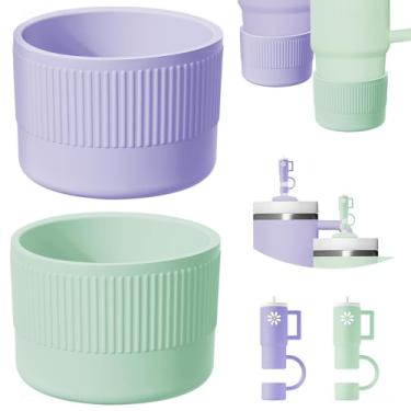 Imagem de NiHome 2 peças de bota protetora de silicone com capa de canudo para Stanley Quencher 40 850.5 g IceFlow 20 850.5 g e garrafa Hydroflask 350.2-680.4 g, acessórios para Stanley Cup - manga inferior e