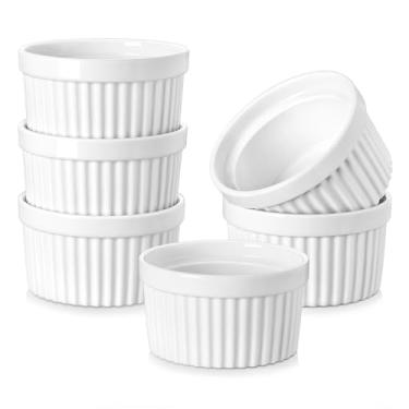 Imagem de MALACASA Ramekins 227 g seguro para forno, porcelana creme brulee ramekins pudim pudim pudim copos de cerâmica suflê Ramakan Ramiken Ramicans conjunto de 6, branco, série RAMEKIN-DISH