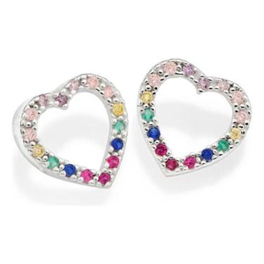 Imagem de Brinco Formato Coração Cravejado Por 32 Zi 820129 - Rommanel, Colorido