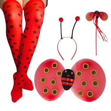 Imagem de Kit Fantasia Joaninha Festa Carnaval Cosplay Asa, Tiara, Varinha + Meia Calça 5/8