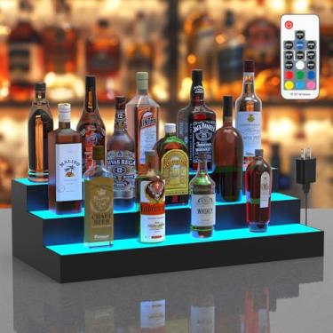 Imagem de upcessory Prateleira De Exibição De Garrafas De Bebidas Com Iluminação Led, Suporte De Bandeja Para Bebidas Alcoólicas De 3 Camadas E 24 Polegadas Para Acessórios E Decoração De Sala De Estar E Bar