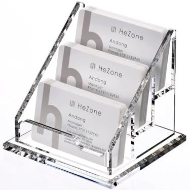 Imagem de HeZone Porta-Cartões De Acrílico Transparente, Organizador De Cartões De Visita Horizontal Para Mesa, 3 Compartimentos, Suporte Para Cartões De Visita De 3 Camadas Para Mulheres E Homens, Acessórios