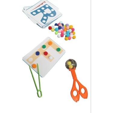 Imagem de Jogo Afabeto Com Pompons Educativo Coordenação Tesoura Bola - T&D JOGO