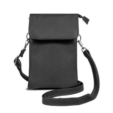 Imagem de Krediz Bolsa feminina preta transversal de couro genuíno pequena – leve, elegante, durável e espaçosa com alça ajustável