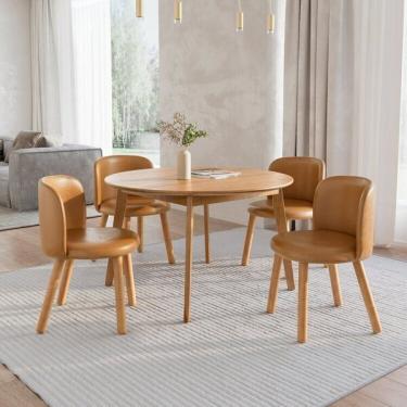 Imagem de Mesa De Jantar Extensível Redonda Com 4 Cadeiras Madeira Maci