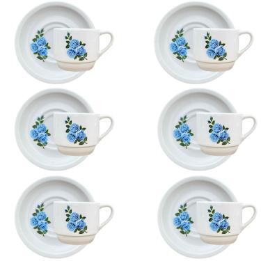 Imagem de Jogo 6 Xicaras Café/Chá hotel 200ml Empilháveis - Flor Azul