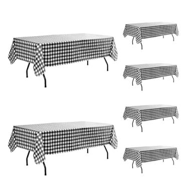 Imagem de Enjoyidea Toalha de mesa de vinil com forro de flanela, pacote com 6, preto e branco, 152 x 250 cm, impermeável, xadrez, retangular, lençol de plástico de 1,8 m - pano de óleo resistente para