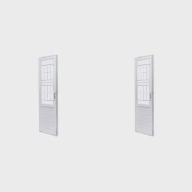 Imagem de Kit com 2 Portas de Aço com Postigo 215x83cm com Grade Quadriculada e Vidro Liso Unicsol Ramassol