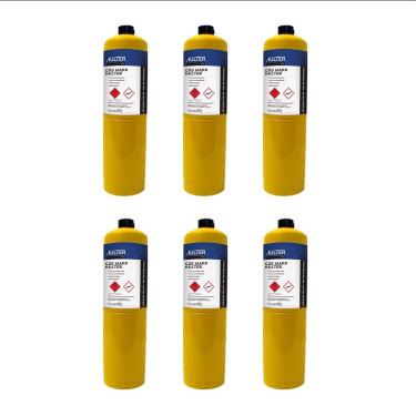 Imagem de Kit 6 Unidades Cartucho Gás Mapp para Maçarico ONU1077 Classe 2.1 Propileno Hulter HT6MAP400GRRC 400g