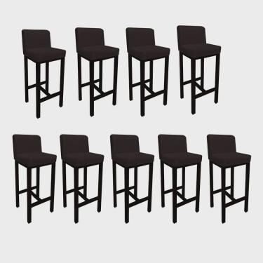 Imagem de Kit 09 Banqueta Alta Com Encosto Aila Cozinha Balcão Bistrô Base Madeira Preto Corino Marrom - Ahz Móveis