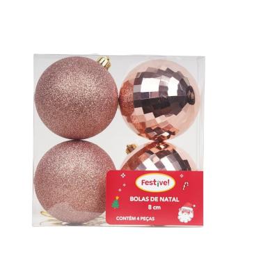 Imagem de Conjunto com 4 Bolas de 8cm Rose Gold para Árvore de Natal - Festive