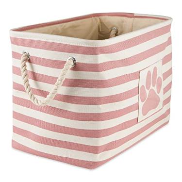 Imagem de Bone Dry Pet Storage Collection Listrado Pata Patch Bin, Rosa, Retângulo Pequeno