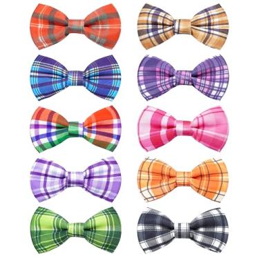 Imagem de PET SHOW Pacote com 10 gravatas borboleta xadrez para cães pequenos, acessórios para coleira deslizante, filhotes, gatos, gravatas borboleta clássicas para cães médios, arco-íris, festa de Natal