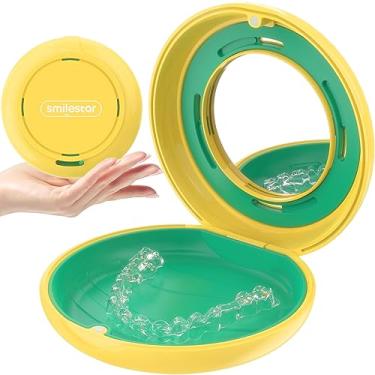 Imagem de Estojo Retentor, Estojo Alinhador Fino com Espelho, Compatível com Invisalign, Capa Protetora Boca Bonita Caixa Retentora com Orifícios de Ventilação, Amarelo