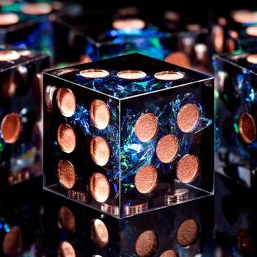 Imagem de AUSTOR 6 Sided Dice 16mm, 6 Pieces D6 Dice Handmade Sharp Edge Resin Dices Set with Metal Case for Tenzi, Farkle, Yahtzee, Bunco or Teaching Math, Dark Star