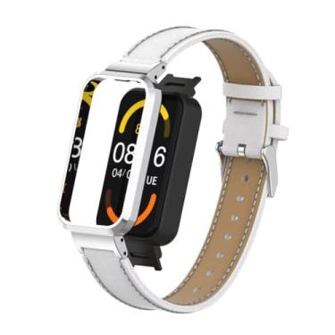 Imagem de T-BLUER Compatível com pulseiras Xiaomi Redmi Smart Band Pro, pulseira de substituição de couro Redmi Smart Band Pro, acessórios com moldura de metal para Xiaomi Redmi Smart Band Pro, branco