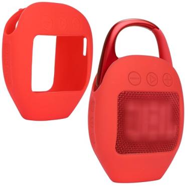 Imagem de Lebakort Capa de silicone compatível com alto-falante sem fio Bluetooth portátil JBL Clip 5 (capa vermelha)