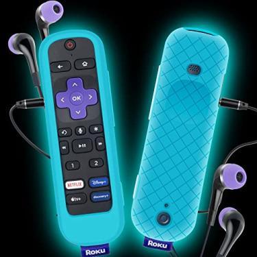 Imagem de Capa para controle remoto Roku Voice Pro, capa para fone de ouvido Roku, controle recarregável, capa de bateria de silicone, capa para pele que brilha no azul escuro