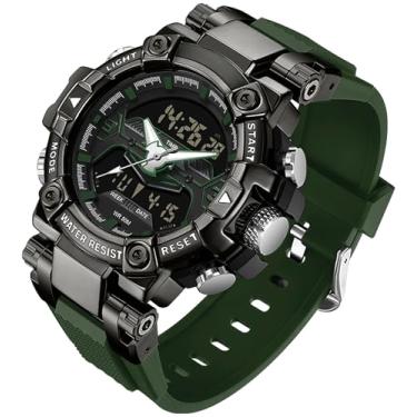 Imagem de findtime Relógios digitais masculinos esportivos táticos 5ATM à prova d'água relógio digital grande com luz de fundo LED relógio de pulso cronômetro alarme tático relógio eletrônico, Verde, esporte
