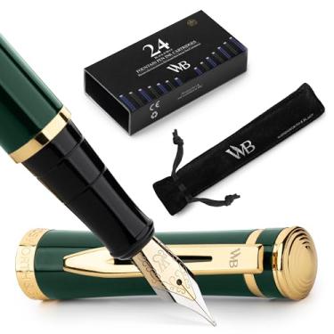 Imagem de Wordsworth & Black Conjunto de caneta-tinteiro, ponta média dourada 18K, inclui 24 cartuchos de tinta, conversor de refil de tinta e bolsa de presente, acabamento dourado, caligrafia, [Racing Green
