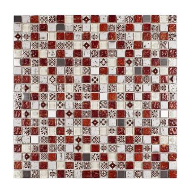 Imagem de Pastilha Mesclada De Mármore, Vidro E Metal 30cm X 30cm Machu Picchu Glass Mosaic (placas) Vermelho/branco