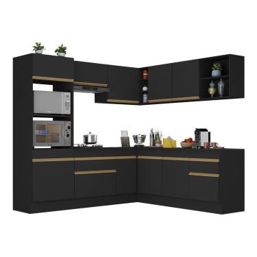Imagem de Armário De Cozinha Completa De Canto Com Rodapé Veneza Multimóveis V2080 Preto/dourado Preto/dourado