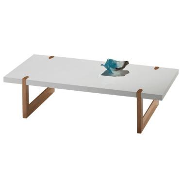 Imagem de Mesa De Centro Zurique Univ Retangular 120 Cm Tampo Madeira Branca Base Madeira Amêndoa