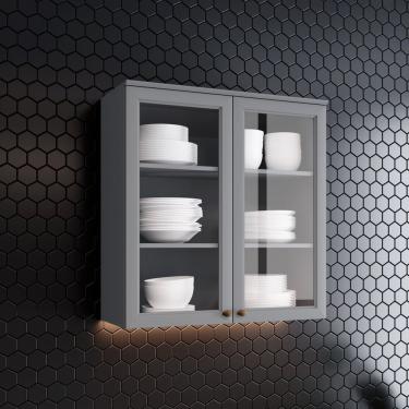 Imagem de Armário Aéreo 2 Portas 80cm Emily Espresso Móveis Cinza