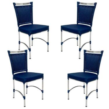 Imagem de 4 Cadeiras Em Alumínio E Fibra Sintética Jk Cozinha Edícula Azul Dark E Lisato Marinho