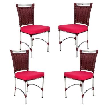Imagem de 4 Cadeiras Em Alumínio E Fibra Sintética Jk Cozinha Edícula Vinho Dark E Pink