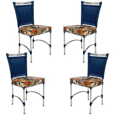 Imagem de 4 Cadeiras Em Alumínio E Fibra Sintética Jk Cozinha Edícula Azul Dark E Rivieira Marrom