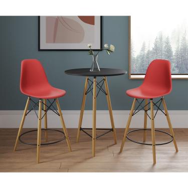 Imagem de Mesa Bistrô Eames Eiffel Preta Com 2 Banquetas Vermelhas De Madeira - Cor: Preto