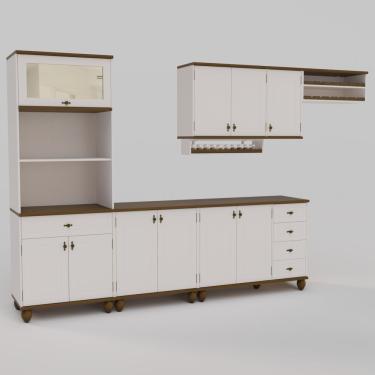 Imagem de Cozinha Modulada Retrô Off White-nogueira 6 Peças