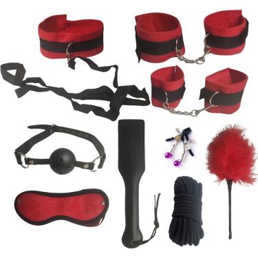 Imagem de Kit Sadomasoquismo Bdsm 10 Peças Erotico Algema Chicote Palmatoria Fetiche Bondage Dominatrix