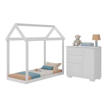 Imagem de Quarto Infantil Cama Montessoriana/colchão/cômoda Flex Algodão Doce Multimóveis Mx4278 Branco