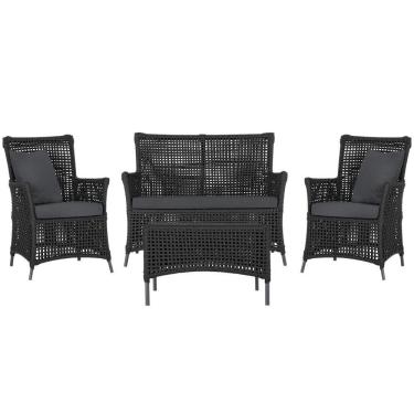 Imagem de Jogo Sofá 2 Poltronas E Mesa Igapó Preta E11 Trama Original Preto