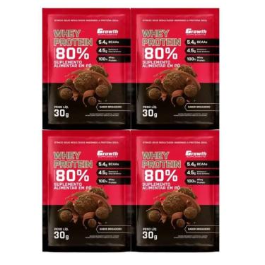 Imagem de Kit com 4 Saches Whey Protein 80% 30g Growth Brigadeiro