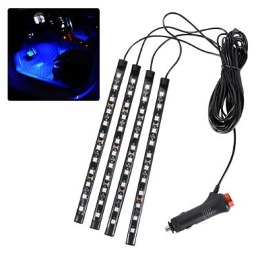 Imagem de Ongfuwu Fita de LED para carro, 12 V 48 luzes LED para atmosfera interior sob o painel, lâmpada decorativa interior automotiva com plugue adaptador de cigarro, acessórios para carro (azul, isqueiro)