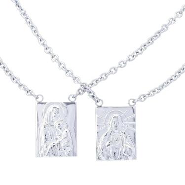 Imagem de TEWAFOS Escapulários católicos - Colar católico de aço inoxidável, o pescoço do coração sagrado da Virgem Maria e Jesus, One size fits all, Aço inoxidável, Sem Pedra Preciosa