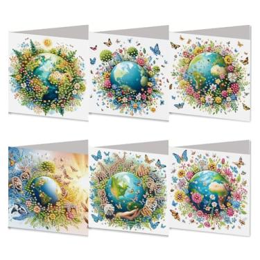 Imagem de MaiYiYi Pacote com 6 cartões DIY Earth Diamond Painting Cards, Animal Diamond Art Cards, Butterfly Flower Diamond Painting Cartões comemorativos para a família, amigos, férias, aniversário